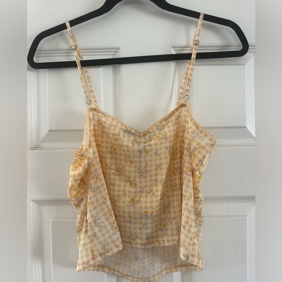 Motel rocks yellow floral gingham tank top spaghetti straps womens size XL large - Picture 8 of 8